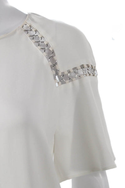 ALC Womens Basic White Viscose Round Neck Short Sleeve Blouse Size 0