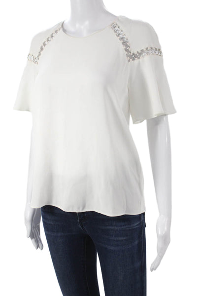 ALC Womens Basic White Viscose Round Neck Short Sleeve Blouse Size 0