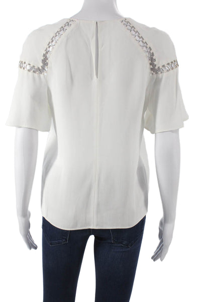 ALC Womens Basic White Viscose Round Neck Short Sleeve Blouse Size 0