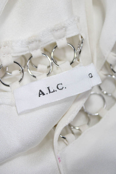 ALC Womens Basic White Viscose Round Neck Short Sleeve Blouse Size 0