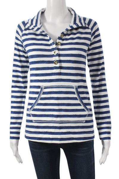 Lilly Pulitzer Women Pullover Blue Striped Long Sleeve Cotton Spandex Size 2XS