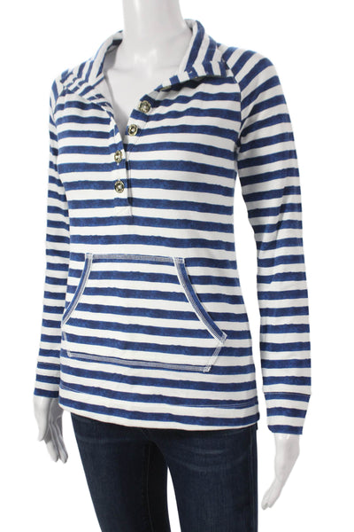 Lilly Pulitzer Women Pullover Blue Striped Long Sleeve Cotton Spandex Size 2XS