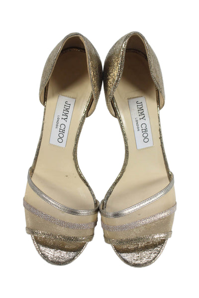 Jimmy Choo Women's Open Toe Metallic Gold Stiletto Sandals Size 37