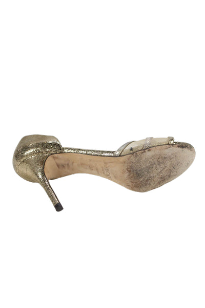 Jimmy Choo Women's Open Toe Metallic Gold Stiletto Sandals Size 37