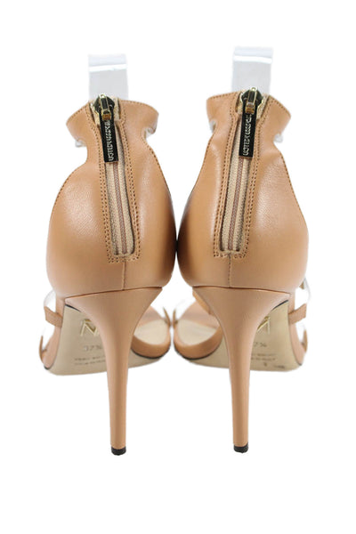Tamara Mellon Women's Leather Clear Straps Stiletto Sandals Beige Size 37.5