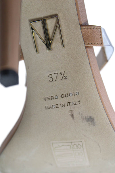 Tamara Mellon Women's Leather Clear Straps Stiletto Sandals Beige Size 37.5