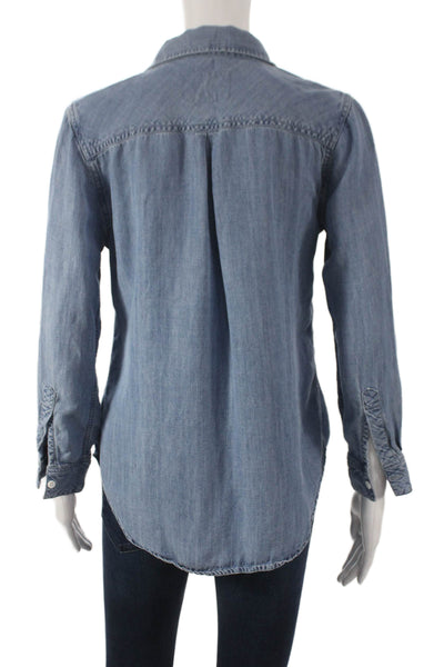 Rails Womens Collared Long Sleeve Button-Up Top Blue Tencel Linen Size XS