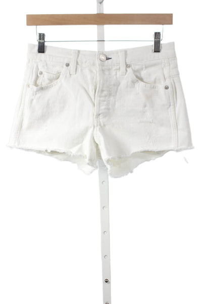 Amo Womens Cut-Off White Button Cotton Elastane Shorts Size 24