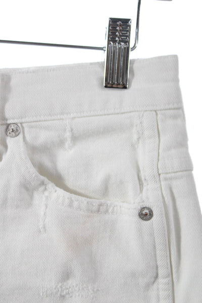 Amo Womens Cut-Off White Button Cotton Elastane Shorts Size 24