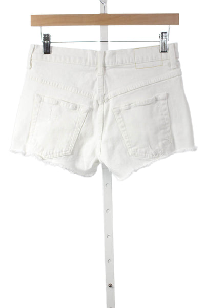 Amo Womens Cut-Off White Button Cotton Elastane Shorts Size 24
