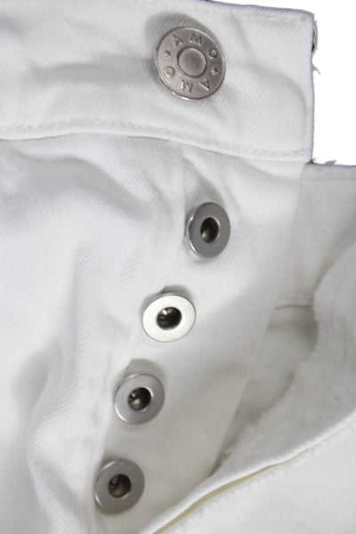 Amo Womens Cut-Off White Button Cotton Elastane Shorts Size 24