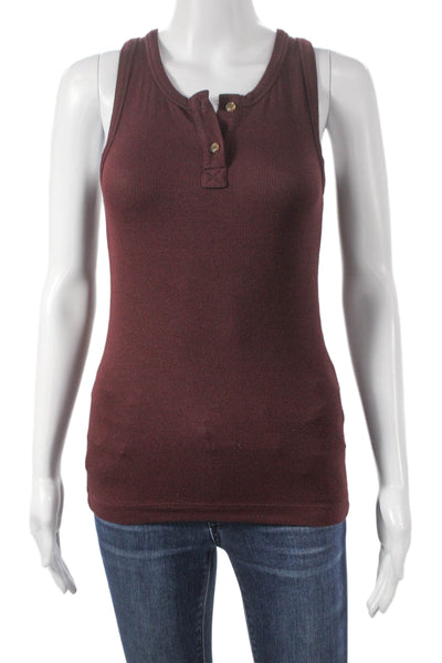 Vince Women Red Cotton Henley Sleeveless Basic Tank Pullover Spring Size S