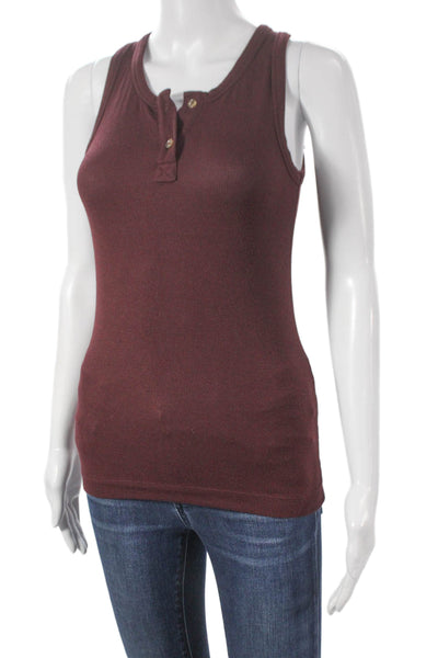 Vince Women Red Cotton Henley Sleeveless Basic Tank Pullover Spring Size S