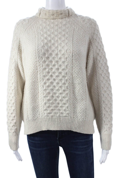 Vince Women Wool Turtleneck Pullover Ivory Petite Size S