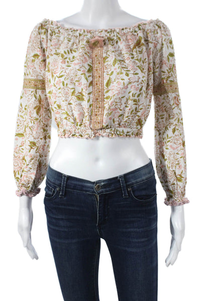 Poupette St. Barth Women Cropped Floral Off Shoulder Long Sleeve Blouse Size S