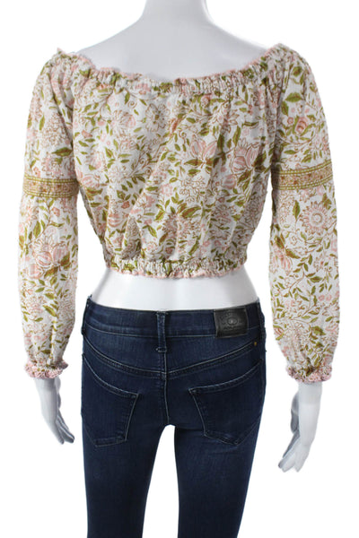 Poupette St. Barth Women Cropped Floral Off Shoulder Long Sleeve Blouse Size S