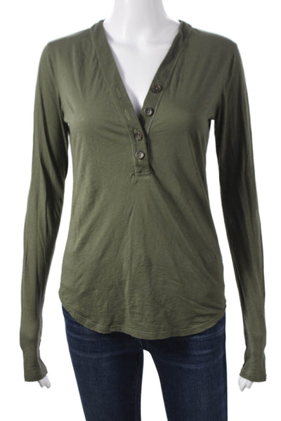 James Perse Womens Basic V-Neck Cotton Long Sleeve T-Shirt Green Size 1