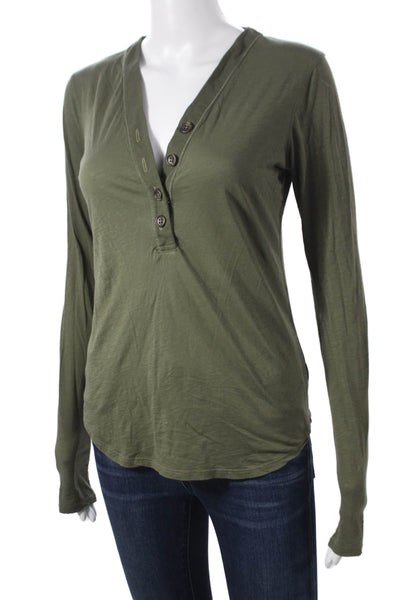 James Perse Womens Basic V-Neck Cotton Long Sleeve T-Shirt Green Size 1
