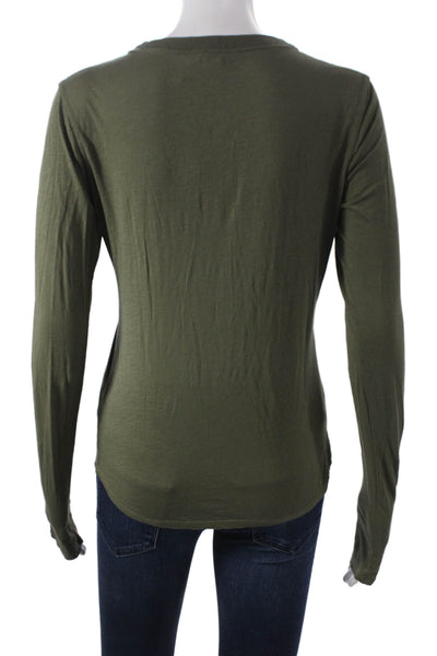 James Perse Womens Basic V-Neck Cotton Long Sleeve T-Shirt Green Size 1
