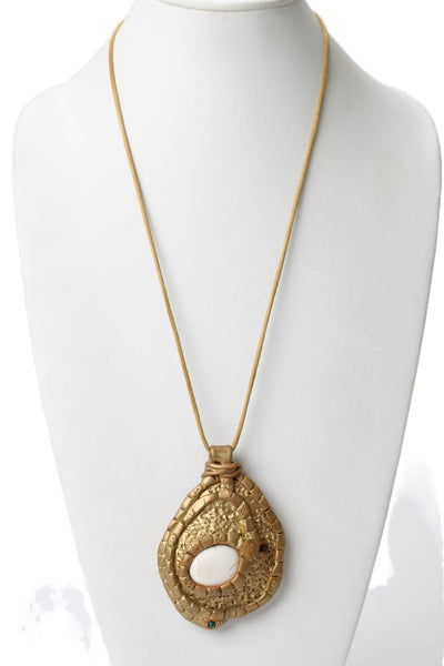 Cleo + Cat Womens Gold Tone Polymer Clay Howlite Organic Pendant Necklace 26"