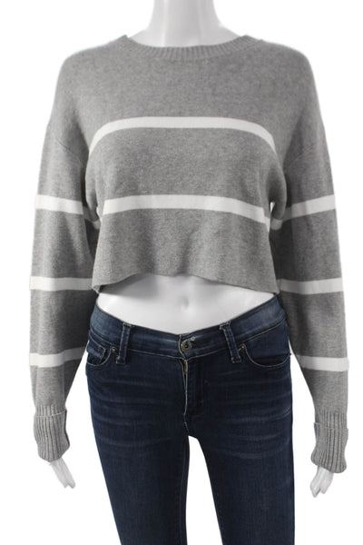 Lune Women Pullover Gray Striped Crew Neck Long Sleeve Size XS