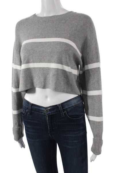 Lune Women Pullover Gray Striped Crew Neck Long Sleeve Size XS