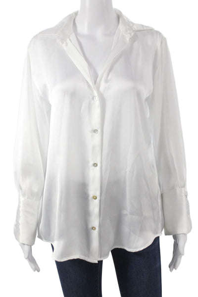 Zara Women Collared White Long Sleeve Basic Blouse Button Polyester Size XS