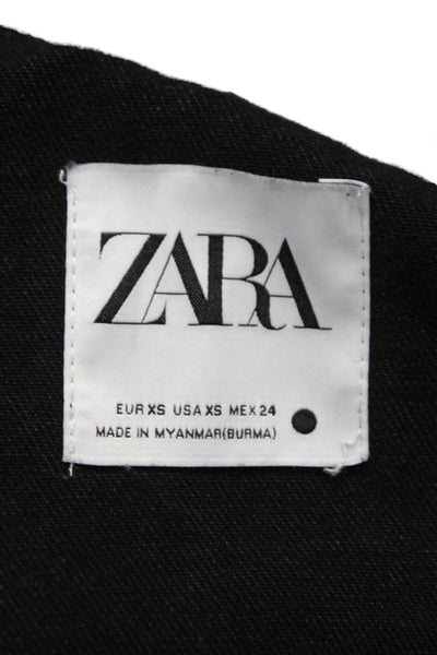 Zara Women Basic Jacket Black Collared Button Long Sleeve Polyester Size XS