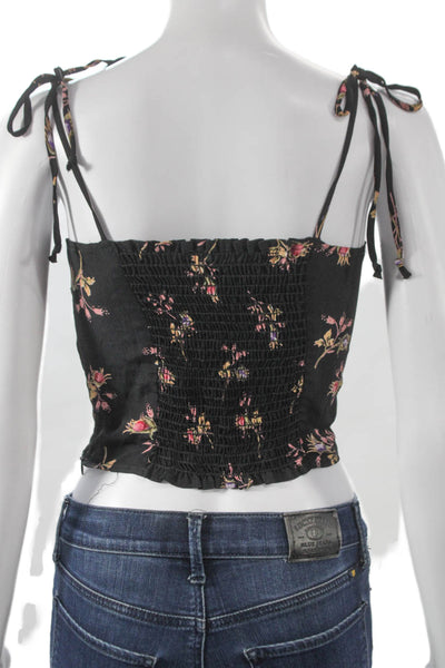 Blue Life Women Camisole Black Floral Rayon Sweetheart Drawstring Size S