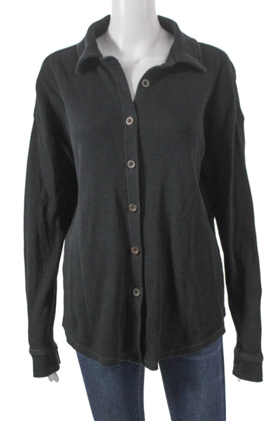 ONIA Women Basic Black Button-Up Cotton Collared Long Sleeve Fall Size S