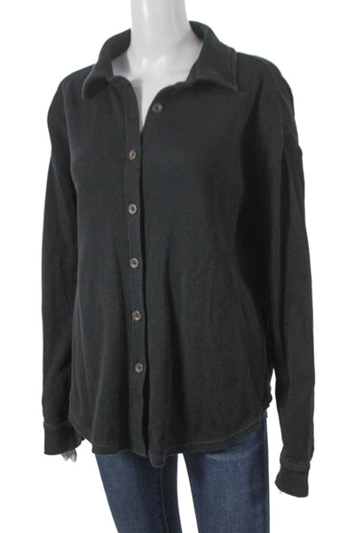 ONIA Women Basic Black Button-Up Cotton Collared Long Sleeve Fall Size S