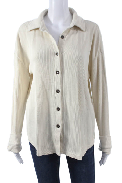 ONIA Womens Button-Up Cotton Collared Long Sleeve Ivory Top Size S