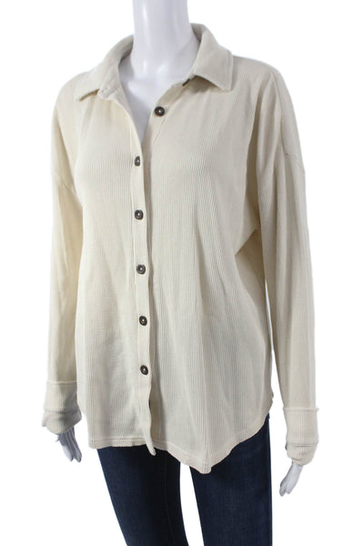 ONIA Womens Button-Up Cotton Collared Long Sleeve Ivory Top Size S