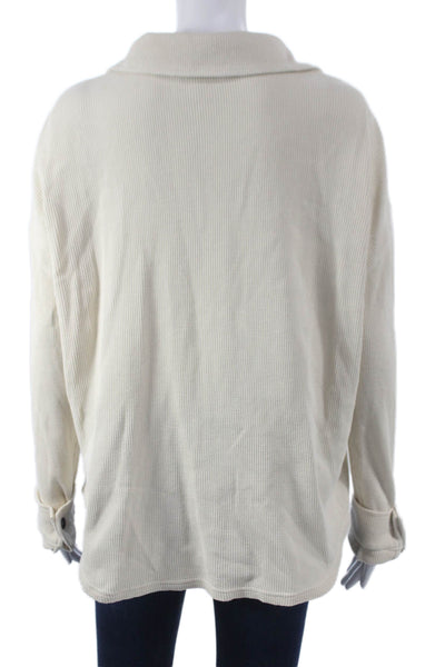 ONIA Womens Button-Up Cotton Collared Long Sleeve Ivory Top Size S