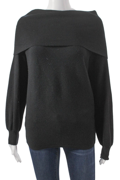 Zara Knit Women Off Shoulder Pullover Sweater Black Long Sleeve Size S