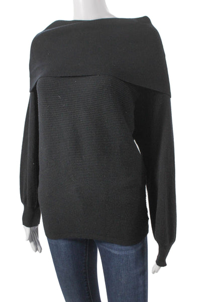 Zara Knit Women Off Shoulder Pullover Sweater Black Long Sleeve Size S