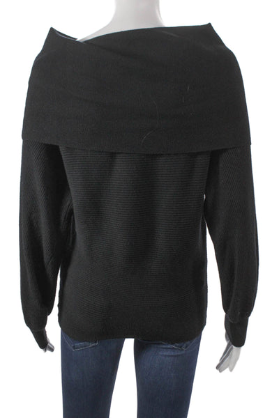 Zara Knit Women Off Shoulder Pullover Sweater Black Long Sleeve Size S