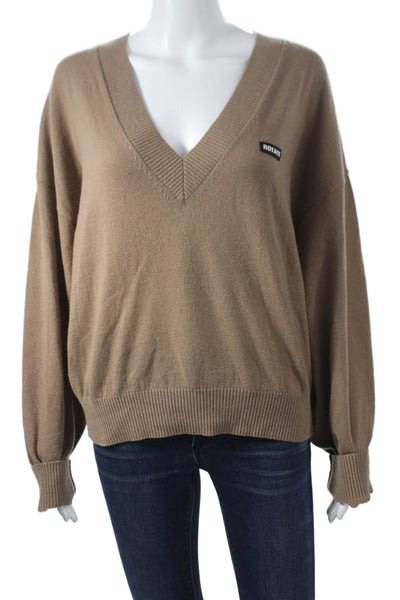 ROTATE Womens Brown Wool V-Neck Long Sleeve Pullover Sweater Size M