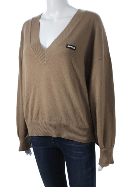 ROTATE Womens Brown Wool V-Neck Long Sleeve Pullover Sweater Size M