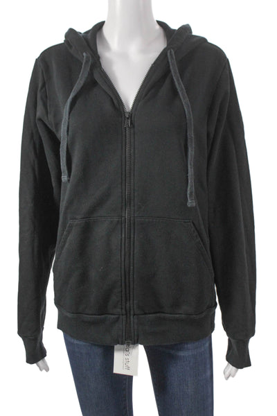 Alo Womens Full Zip Hoodie Black Cotton Long Sleeve Size S