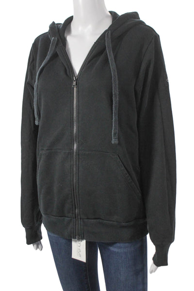 Alo Womens Full Zip Hoodie Black Cotton Long Sleeve Size S