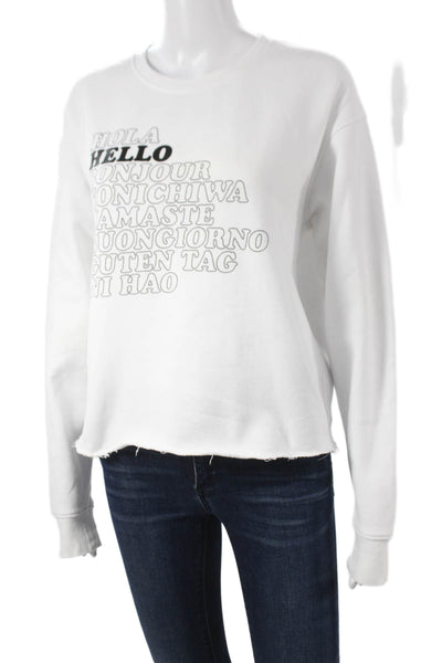 Betsey Johnson Women Pullover Cotton Crew Neck White Long Sleeve Size S