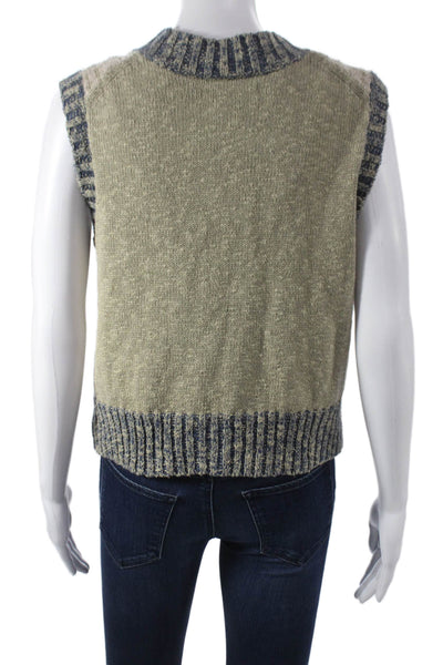Re/Done Womens Beige Linen Argyle V Neck Sleeveless Sweater Vest Size S