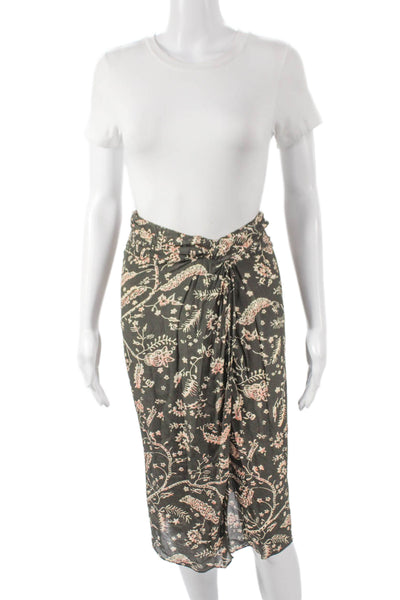 Ba&Sh Womens Wrap Skirt Green Floral Viscose Knee Length Zip Size XS