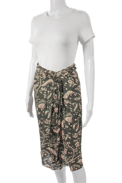 Ba&Sh Womens Wrap Skirt Green Floral Viscose Knee Length Zip Size XS