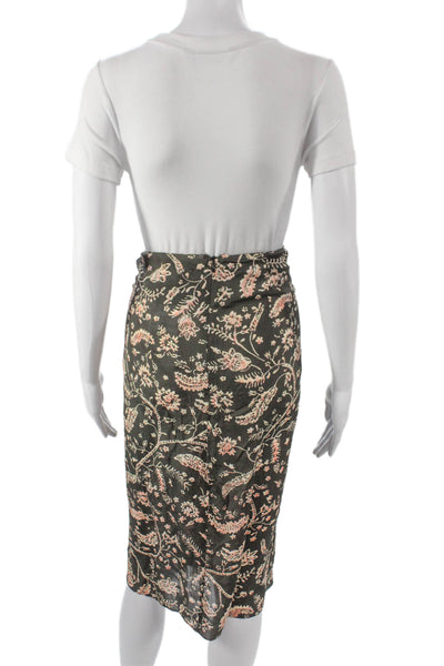 Ba&Sh Womens Wrap Skirt Green Floral Viscose Knee Length Zip Size XS