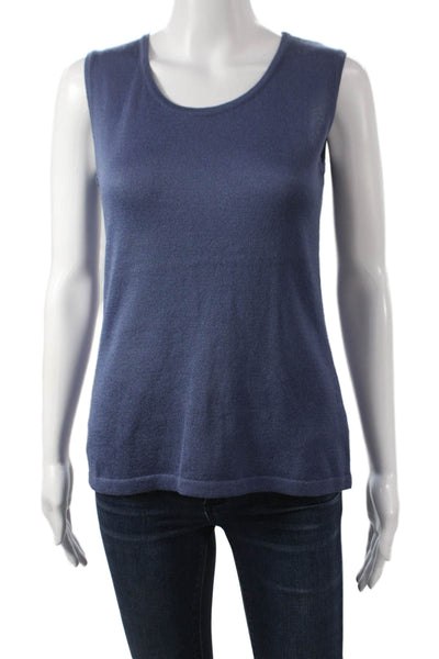 Jennifer Tyler Women Basic Cotton Sleeveless Tank Top Blue Round Neck Size 48