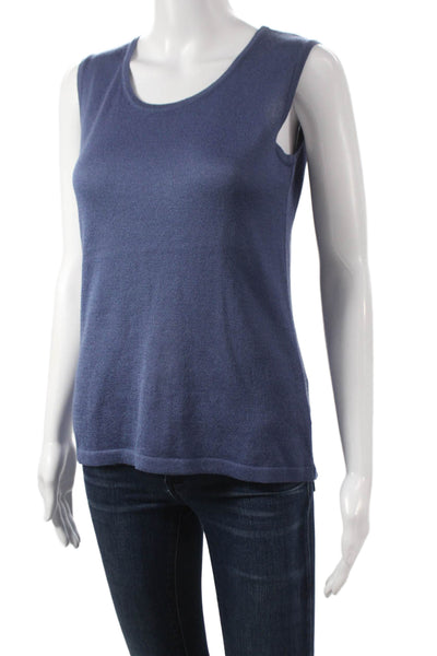 Jennifer Tyler Women Basic Cotton Sleeveless Tank Top Blue Round Neck Size 48