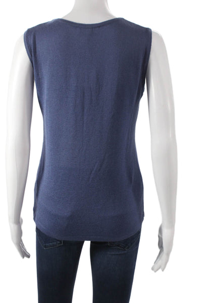Jennifer Tyler Women Basic Cotton Sleeveless Tank Top Blue Round Neck Size 48