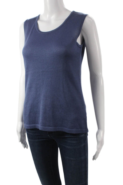 Jennifer Tyler Womens Basic Blue Sleeveless Round Neck Tank 55% Cotton Size 48